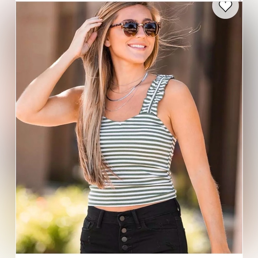 Poof! Green and White Striped Tank Top and pink. 2 tanks!